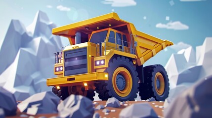 Big yellow mining truck for anthracite coal in an open pit mine.