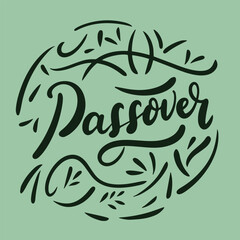 Passover text banner. Handwriting inscription Happy Passover square composition. Hand drawn vector art