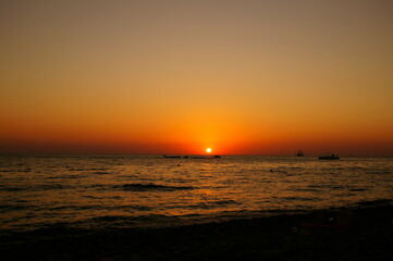 Sunset on the seashore. Beautiful landscape.