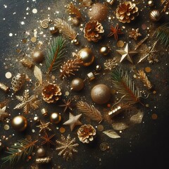 Obraz na płótnie Canvas A design element or festive background featuring dispersed golden particles set against a dark backdrop, creating an elegant and celebratory atmosphere.