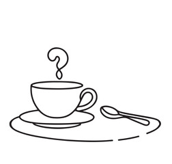 Cup of coffee, tea on table. Lineart