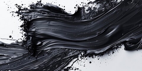 Obraz premium Abstract Black Ink Splash, Paint, Brush Strokes, and Stain Grunge Isolated on White Background