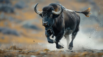 A yak buffalo caught mid stride power embodied farm 