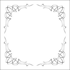 Elegant black and white ornamental frame, sharp corners, decorative border, corners for greeting cards, banners, business cards, invitations, menus. Isolated vector illustration.	