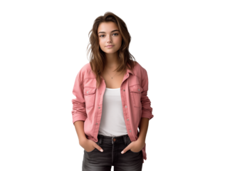 portrait of young woman with her hands in pockets, confident girl with casual attire