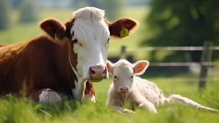 A Cow caressing its calf Generated AI photo