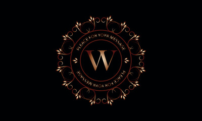 Monogram design template for one or two letters such as W with space for text in a circle. Logo identity for restaurant, hotel, heraldry, jewelry.