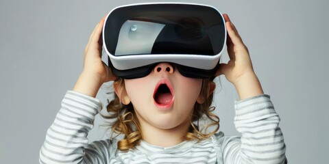 Youngster Wearing Large Modern Virtual Reality Glasses, Expressing Delight and Amazement