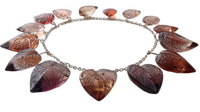  an elegant necklace with heart shaped pieces of amber jewelry. 