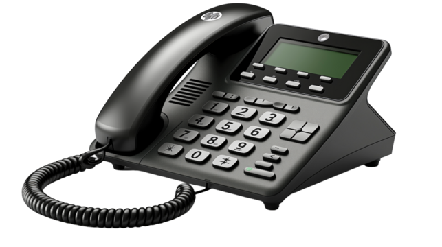 A black phone with a green screen displayed on it, isolated on a white background. 