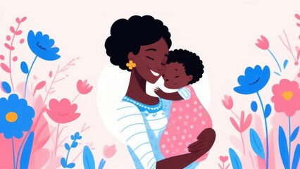 Mom holds baby in her arms, Mother's Day concept