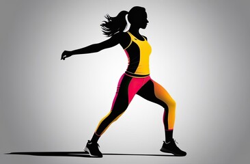 Fototapeta na wymiar bright image of a female athlete, black outline on a multi-colored dynamic background, sporty spirit, active movement, outline, logo