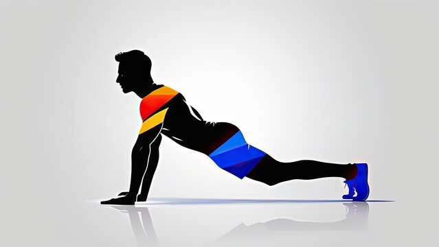 bright image of an athlete, black outline on a multi-colored dynamic background, sports spirit, active movement, logo, circuit