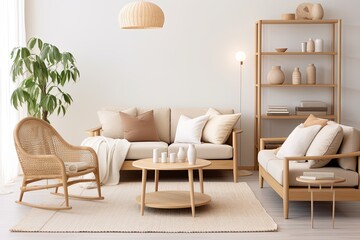 Scandinavian Bamboo Bliss: Neutral Living Room Ideas with Nordic Charm Featuring Bamboo Furniture and Lamp
