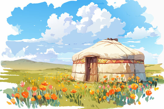 An illustration of a Mongolian traditional yurt.