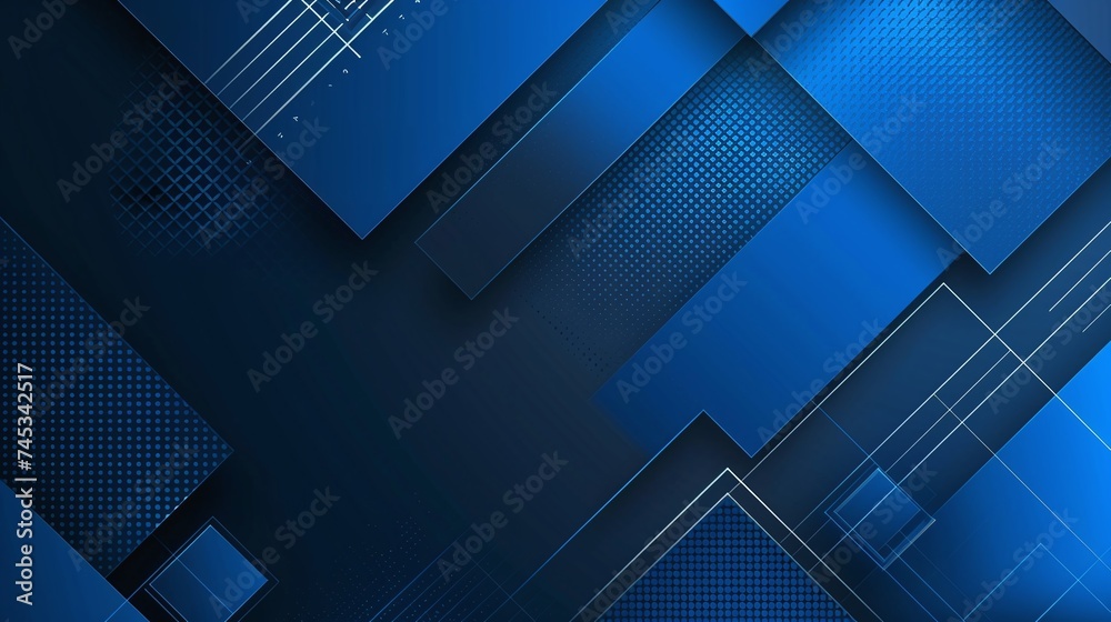Wall mural dynamic abstract background with halftone and square mosaic element in blue gradient color for moder