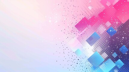 Obraz premium digital illustration of abstract modern background: vibrant blue gradient color with halftone and square mosaic element for contemporary artistic composition