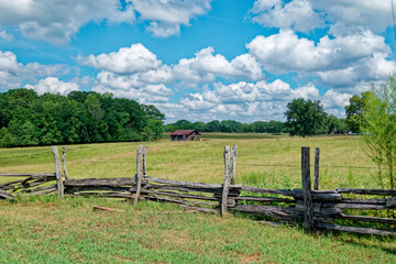 Fototapeta na wymiar Rural scene with rustic fence