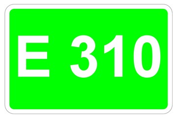 Illustration eines Europastraßenschildes der E 310 in Europa