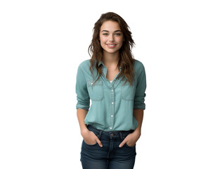 Fototapeta premium cheerful young woman smiling with happy face, gentle and friendly girl