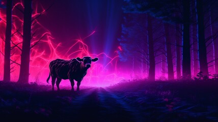 A Cow walks through the forest illustration Generated AI photo