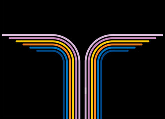 Pattern of colored parallel lines on a black background in retro style. The basis for the design of advertising, poster, cover. Sports design element. Vector background