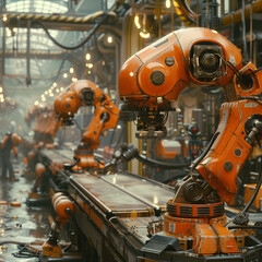 Realistic Photo of Robotic Production Line in Factory