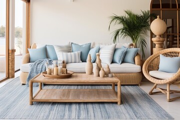 Coastal Style Sunken Lounge with Blue Accents: Serene Vibes Cove