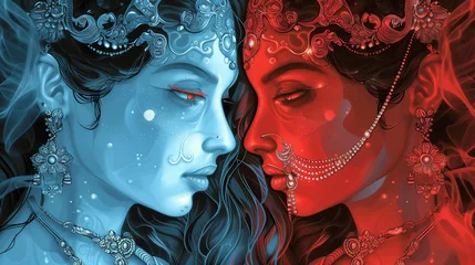 Tuinposter Indian Goddesses Illustration © Nurple Art