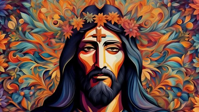 Jesus Christ illustration animation with flowers