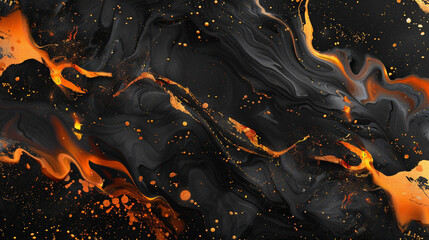 Abstract black and orange marble liquid texture magma light