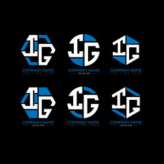 IG letter logo set design.IG monogram polygonal and circle shape vector. IG unique design.
