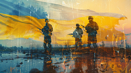 Silhouettes of Valor: Ukraine's Guardians, slava Ukraine herojam slava.  - obrazy, fototapety, plakaty
