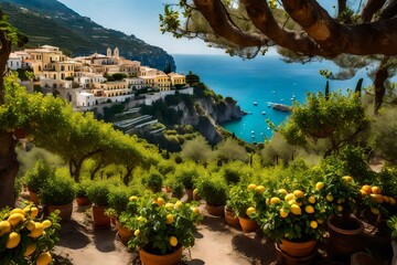 view of the coast of island , Transport yourself to the sun-drenched shores of the Amalfi Coast in...