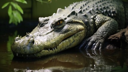 A Crocodile reptile caressing its calf Generated photo