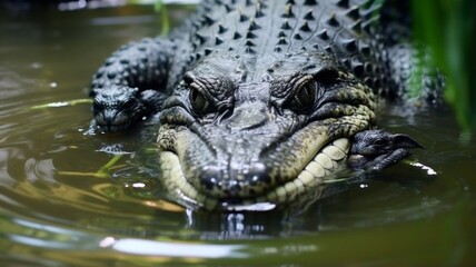 Obraz premium A Crocodile reptile caressing its calf Generated photo