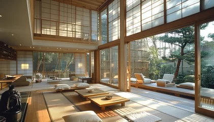 Foto op Plexiglas Luxury Japanese home interior living room. Generative AI. © visoot