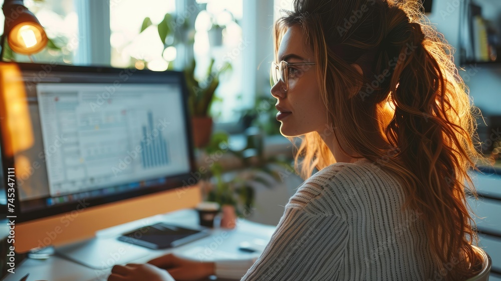 Fototapete woman working at a computer using a search engine. generative ai.