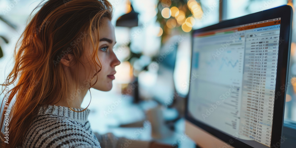 Leinwandbilder woman working at a computer using a search engine. generative ai.