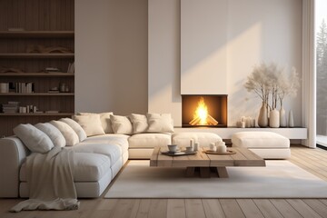 Fototapeta premium interior with white sofa and coffee table. 3d rendered illustration