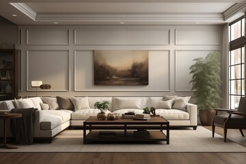 Fototapeta premium interior with white sofa, 3d render illustration mock up.