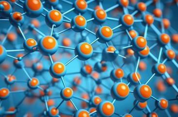 orange round molecules on a blue background