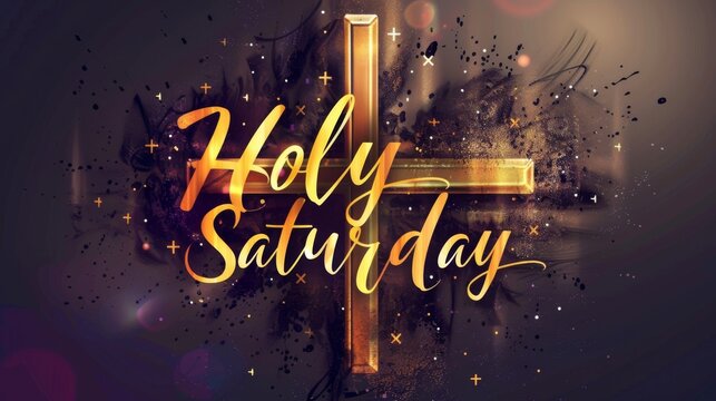 Holy Saturday - calligraphy lettering with abstract cross or crucifix. Religious holiday concept background.