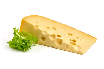 Traditional Maasdam cheese, isolated on white background. High resolution image.