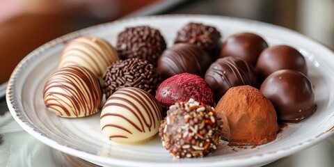 Enjoy a variety of delicious chocolates, from creamy truffles to sweet treats on a plate.