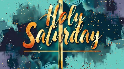 Holy Saturday - calligraphy lettering with abstract cross or crucifix. Religious holiday concept background.