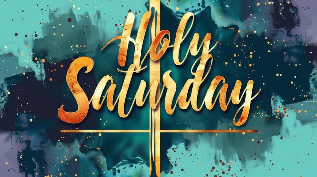 Holy Saturday - calligraphy lettering with abstract cross or crucifix. Religious holiday concept background.