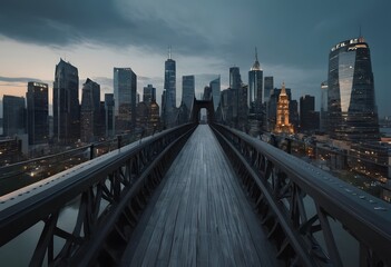 Fototapeta na wymiar Gray and Black Bridge Overlooking City Buildings