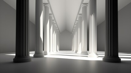 Classic and modern minimal architectural with shadow from columns. Building and architecture design concept.