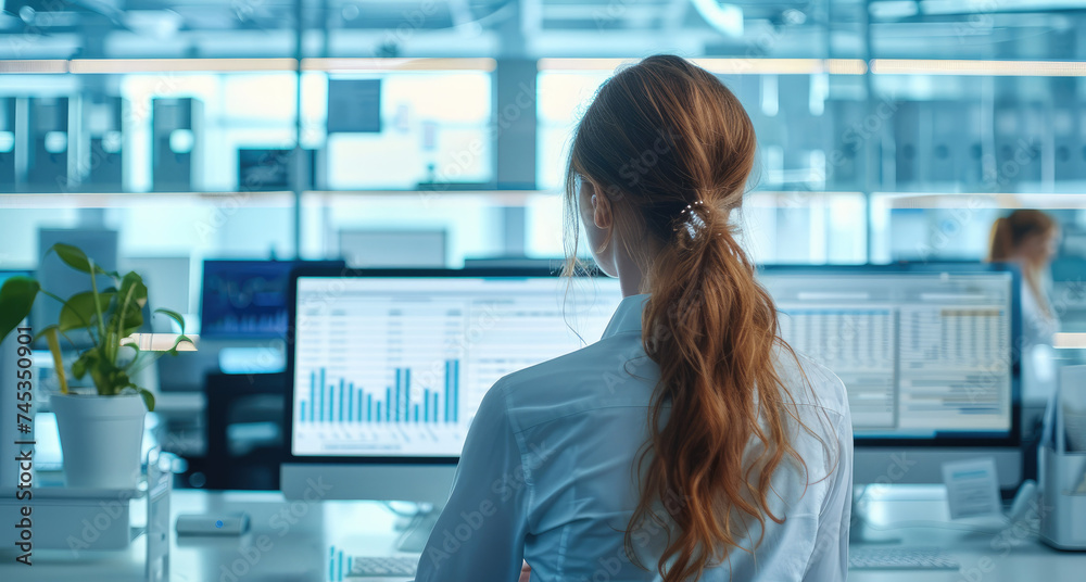 Poster woman working with the national e-invoice system at feature a modern, tech-savvy business environmen